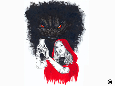 Red Riding Hood 2.0 (Inktober 2016) drawing duckface girl illustration ink inkpens inktober inktober2016. inkspiration pointillism selfie smartphone