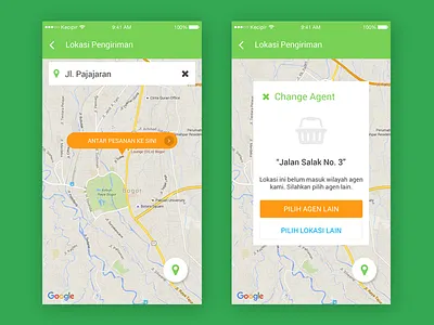 E-commerce Mobile App Concept - Order & Change Agent agent delivery e commerce farmer fruit indonesia local location maps order service vegetable