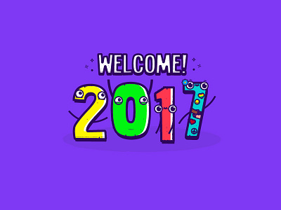 2017 doodle funny happy illustration new year type welcome