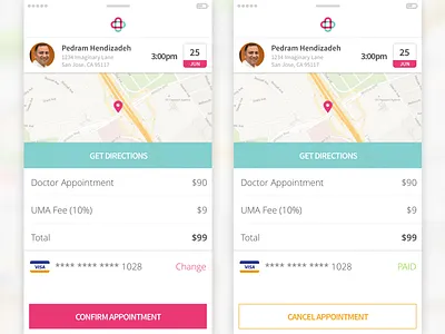 Mobile Health Application app appointment confirmation health ios maps mobile reciept screenshot
