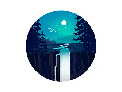 Waterfall illustration background design forest hills illustration mountain nature river illustration vector waterfall