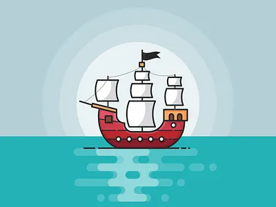 Pirate Ship 100days blue boat minimal pirate boat ship