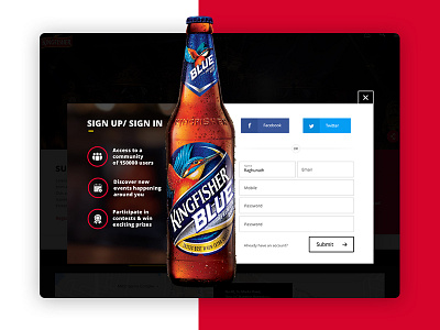 Kingfisher Sign Up / Sign In beer bottle input kingfisher login popup register sign in sign up submit ui website