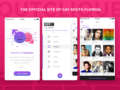 Outclique App app design florida gay interface menu mobile photoshop screen splash ui visual