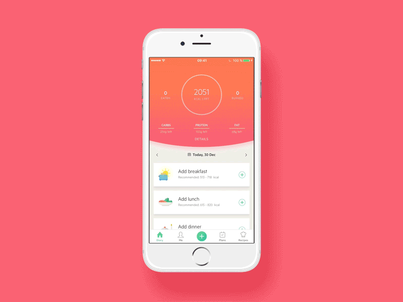 Lifesum Home Screen calorie counter celebration food gif gradient ios iphone lifesum nutrition scroll shadows ui