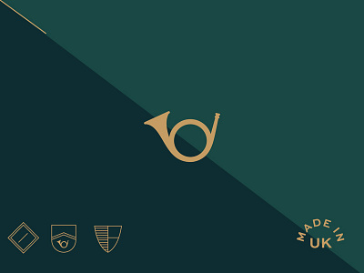 Basterfield branding basterfield branding bugle clothing england golden green heraldy identity logo uk