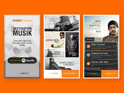 Destination Musik mobile music travel ui