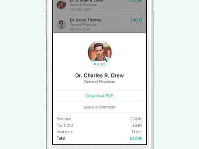 Doctors Bill bill doctor green invoice ios minimal modal popover simple