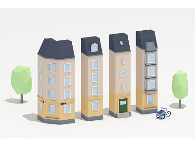 Modular Danish Apartments architecture buildings copenhagen denmark low poly lowpoly