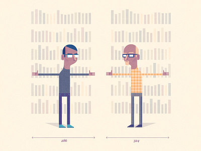 When two intelectuals meet they measure their libraries character flat geometric illustration library simple vector