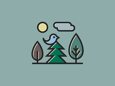 Nature bird cloud fir flat illustration line logo minimalism nature tree