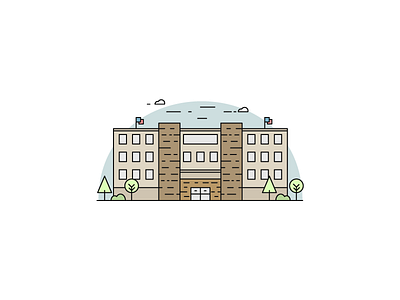 Brick Building architecture brick building business clean flat illustration landscape line line art modern simple