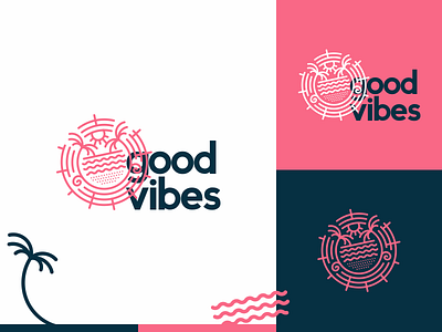 Goodvibes beach coconut line lineart logo music sand sea sound vibes