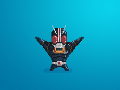 Pixel Little Guys: Black Kamen Rider 16 bit 8 bit character design chibi fan art illustration japan japanese manga pixel pixel art pixelate