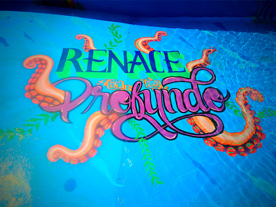 "Renace de lo profundo" calligraphy design graphic illustration letter lettering letters octopus swimmingpool