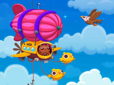 Berry Game - Map 8/9 birds cab clouds eagle game game art illustration map sky taxi vector zeppelin