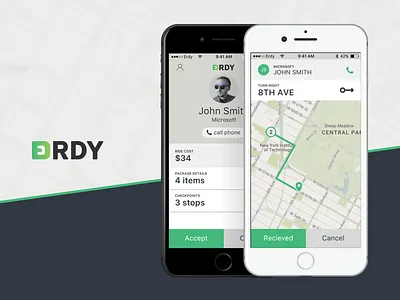 Erdy app courier green ios order package quick request transport travel ui ux