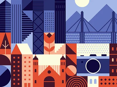 Day dreaming – Part 1 bridge buildings camera city cityscape geometric landscape san fran san francisco sun tree vector
