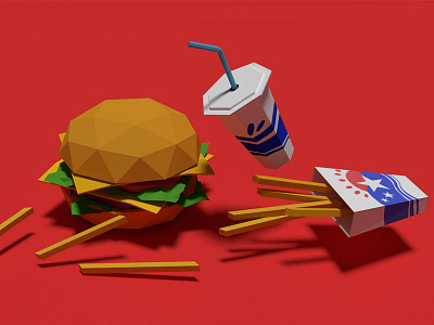 FastFood fastfood french fries hamburger lowpoly polygons render softdrink