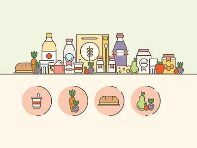 Icon Set bread carrot food fruit icons illustration kitchen pantry vector vegetable