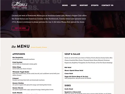 Mamas food one page restaurant supper club wordpress