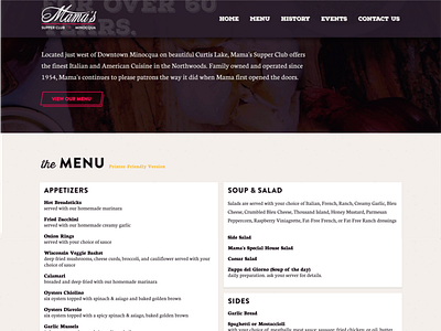 Mamas food one page restaurant supper club wordpress