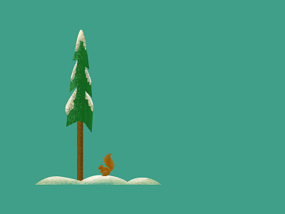 Winter Scene pine snow squirrel tree