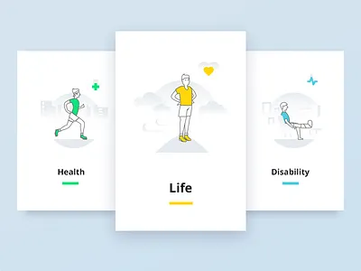 Category illustrations for insurance company boarding cards character disability health illustration insurance life man men ui ux