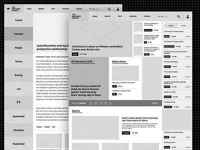 Newspaper website wireframe categories magazine news newspaper ui ux web wireframe