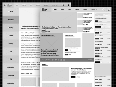 Newspaper website wireframe categories magazine news newspaper ui ux web wireframe