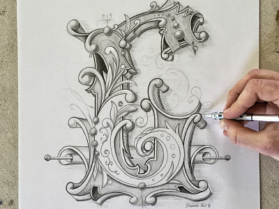 Ornamental Hand Lettering "G" antique ephemera handlettering illustration lettering typography vintage