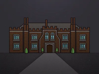 Lara's Mansion building grass house icon illustration mansion path roof sky stars tree window