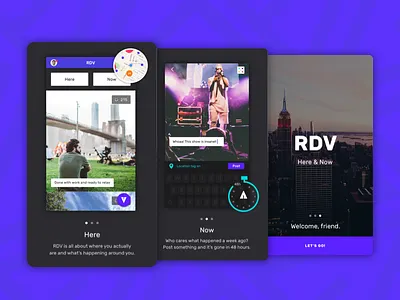 RDV - App Intro (Tutorial) Screens ephemeral geolocation location new york nyc photo rdv rendezvous share