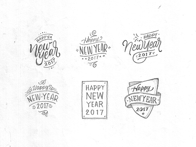 Happy New Year 2017 badge lettering new year pencil retro sketchbook sketching