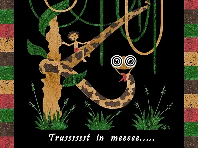 Kaa boy fairy tale hypnosis illustration jungle book mowgli rudyard kipling snake