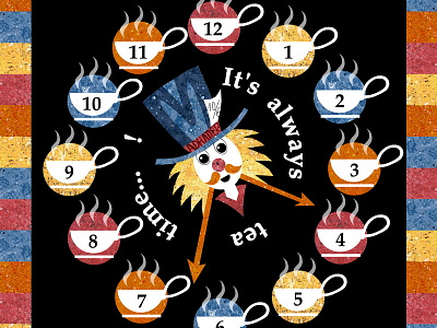 Mad Hatter alice clock fairy tale illustration lewis carroll tea time wonderland