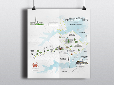 annapolis! annapolis bridge buildings cartography chapel city crab illustration map maryland usna