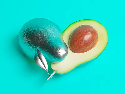 avocado 3d color full fruit silver