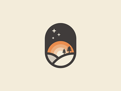 Hills badge draplin flatdesign hills landscape night trees