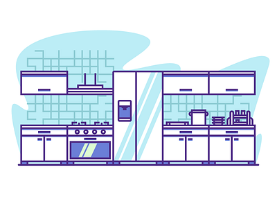 Healthy Eating dishes fridge graphic design healthy illustration kitchen oven simple stove wall