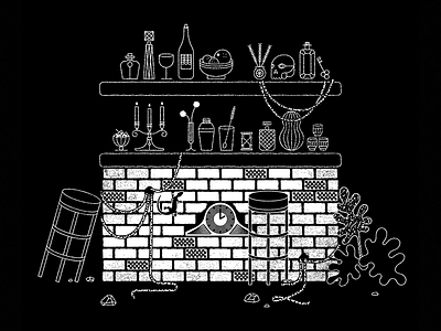 Bar Illo alcohol bar brick flowers illustration liquor rum skull stool whiskey wine