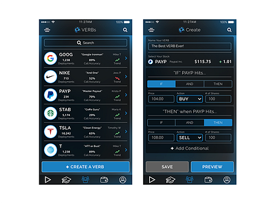 VERB App - Searching and Creating VERBs fintech ios mobile app sketch stock market ui user experience user interaface ux