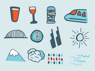 Portland Drawings beer bridges burger cloud drawing illustration mountain plane portland trees waves wine