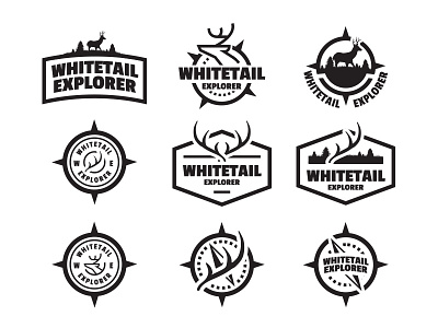 Logo ideas for Whitetail Explorer antler badge compass deer explore hunting logo