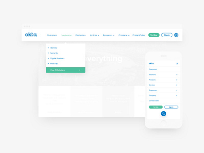 Okta Navigation Update corporate dropdown mobile navigation web web design website