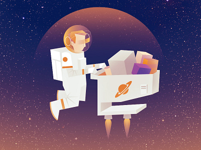 Galactic sales are here! astronaut cartoon character flat illustration simple surreal vector