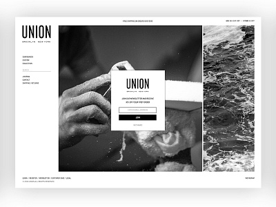 Union New York ecommerce fashion home page lifestyle minimal photo popup surf type