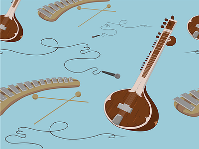 Instruments illustration instrument music pattern patterndesign sitar vector wallpaper xylophone