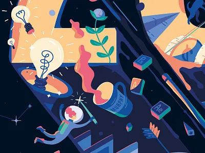 Detail | Illustration for NET Magazine cover 284 coffee currency design idea illustrator light bulb magic wand money space tea universe vector