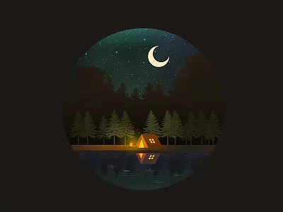 Bonfire Night bonfire campfire camping forest holidays illustration light moon night reflection shadow tent